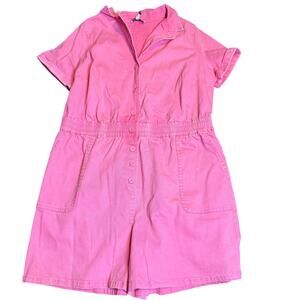 Skies Are Blue Curvy Pink Button Front Romper, Plus Size 1X, NWT